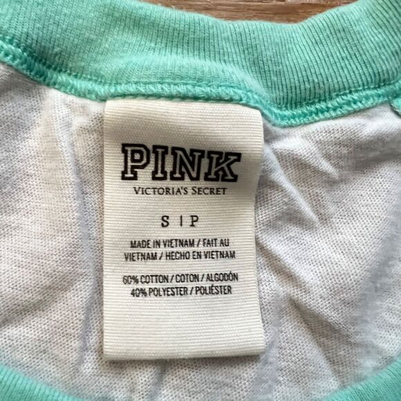 PINK Victoria's Secret Muscle Tee Tank Top Size S White/Turquoise Love Sequin - Picture 3 of 8